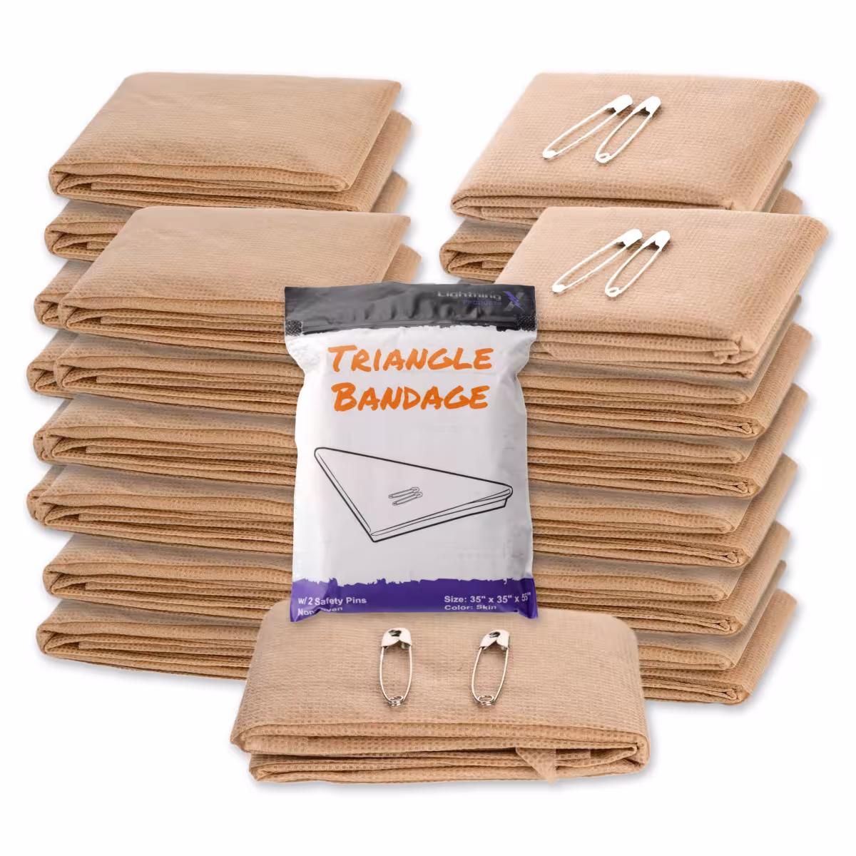 Lightning X Triangular Sling Bandage with Safety Pins, 20 Pack