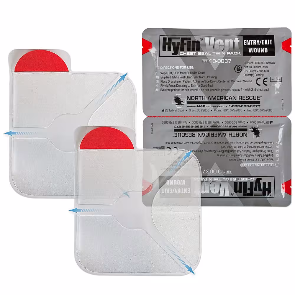 North American Rescue HyFin Vent Chest Seal, Twin Pack